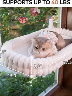 Plush White Cat Window Hanging Bed - Comfortable Pet Lounger